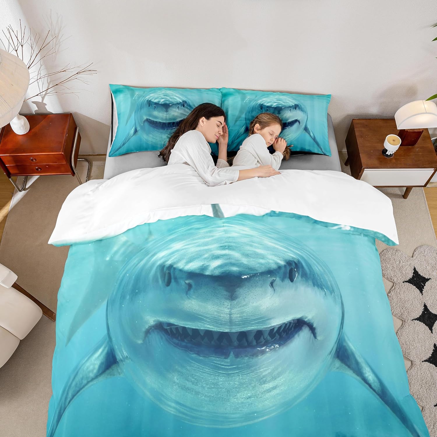 Shark Bedding Set Queen,Sea Animals Comforter Cover for Boys Girls,Shark Fish Print Duvet Cover Set Ocean Sea Themed Bedspread Cover Fashion Teens Bedroom Decor 3 Pcs Bed Collection(No Comforter) - Image 4