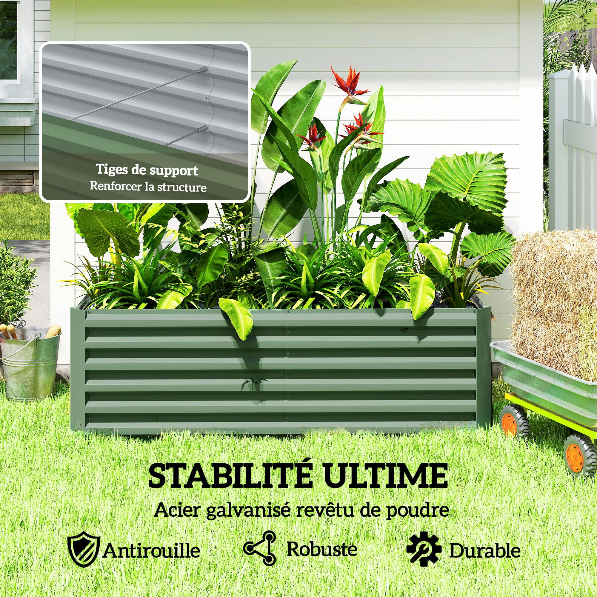 Outsunny Jardinière surélevée en Acier galvanisé, lit de Jardin avec Fond Ouvert, carré Potager de Jardin pour légumes, Fruits, Fleurs, 180 x 90 x 57,5 cm, Vert Clair