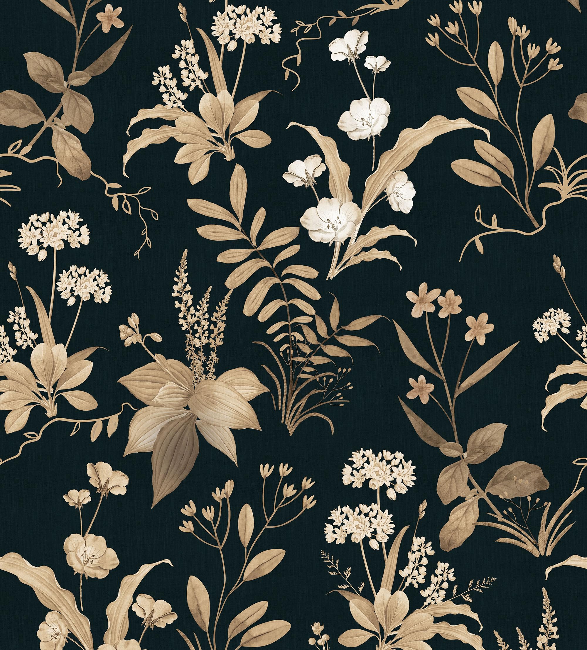 HueBurst Dark Floral Peel and Stick Wallpaper Black Boho Botanical Wall ...