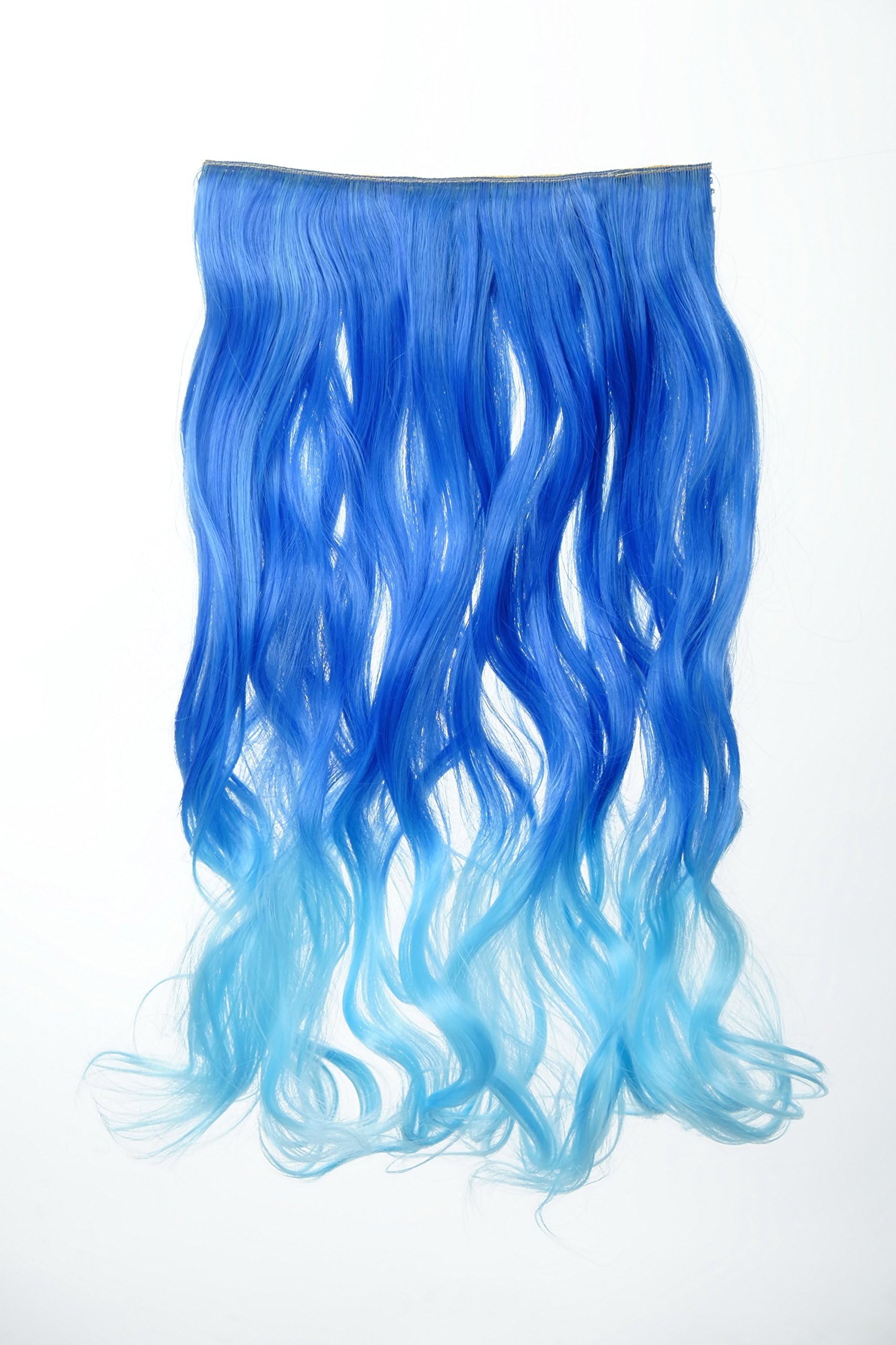 WIG ME UP - YZF-3180P-TF2517TTF2513B Hairpiece Halfwig (half wig) 5 Microclip Clip-In Extension wide full back of head long curled curls two extreme bright colours mix neon blue aquamarine 20inch