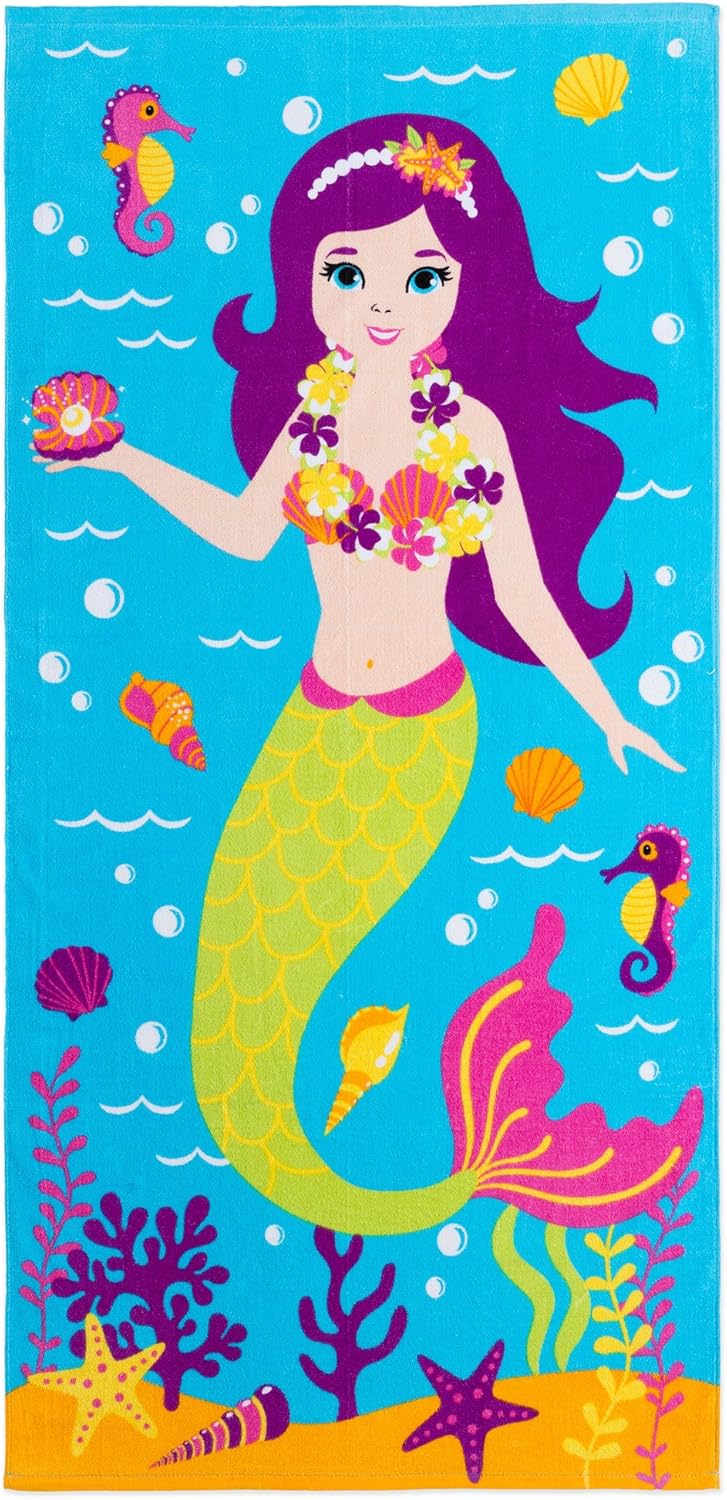 Safdie & Co. Mermaid Beach Towel, Reactive Print, Hawaiian