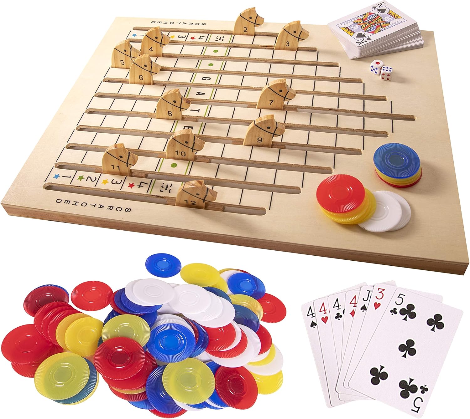 Wooden Horse Racing Game Board I Horse Racing Game for Adults & Family I Tabletop Horse Racing Board with Cards, Chips & Dice