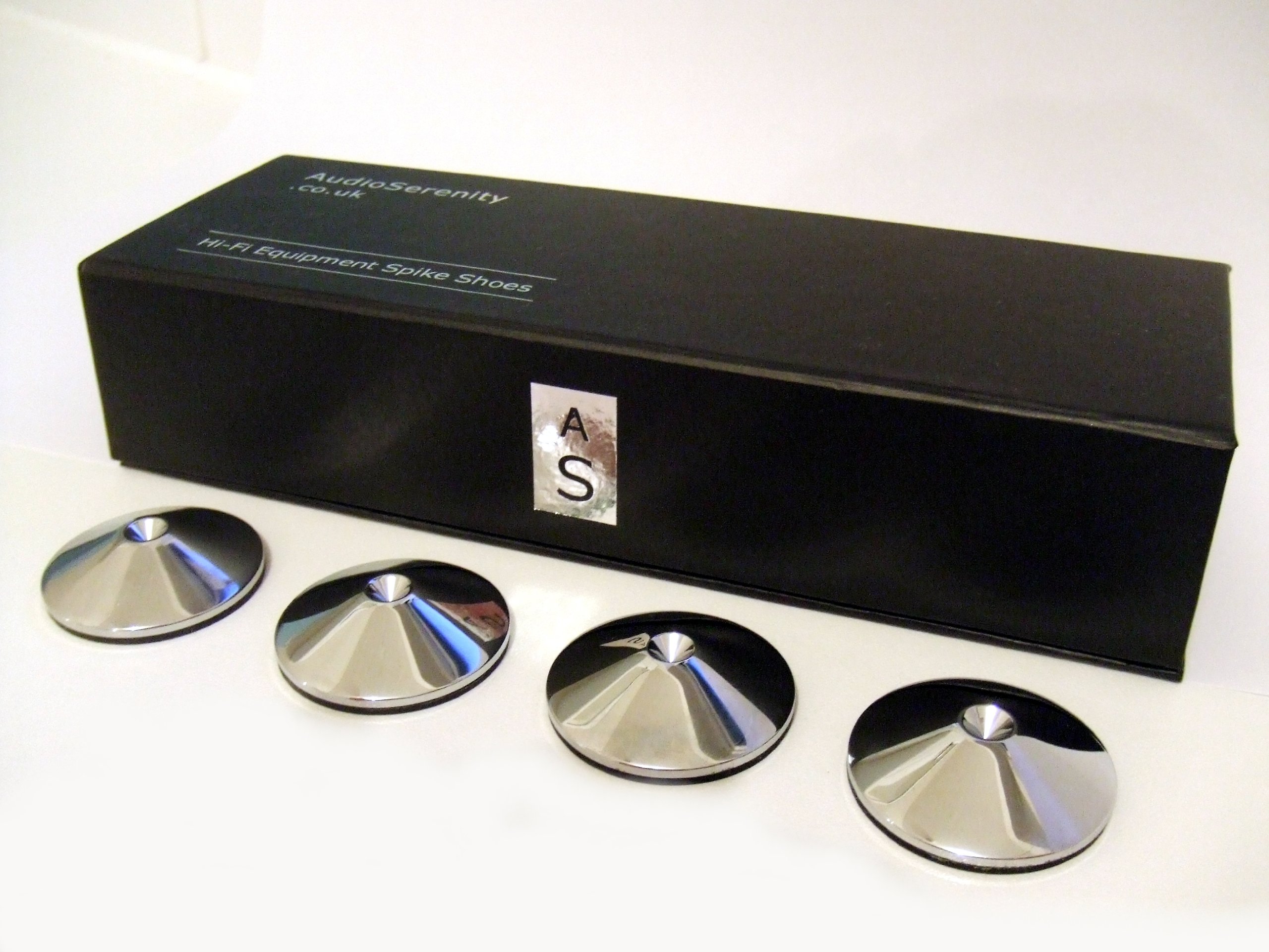 AudioSerenity Set di 4 sottopunta a cono cromati lucidi supporti da pavimento per Hi-Fi