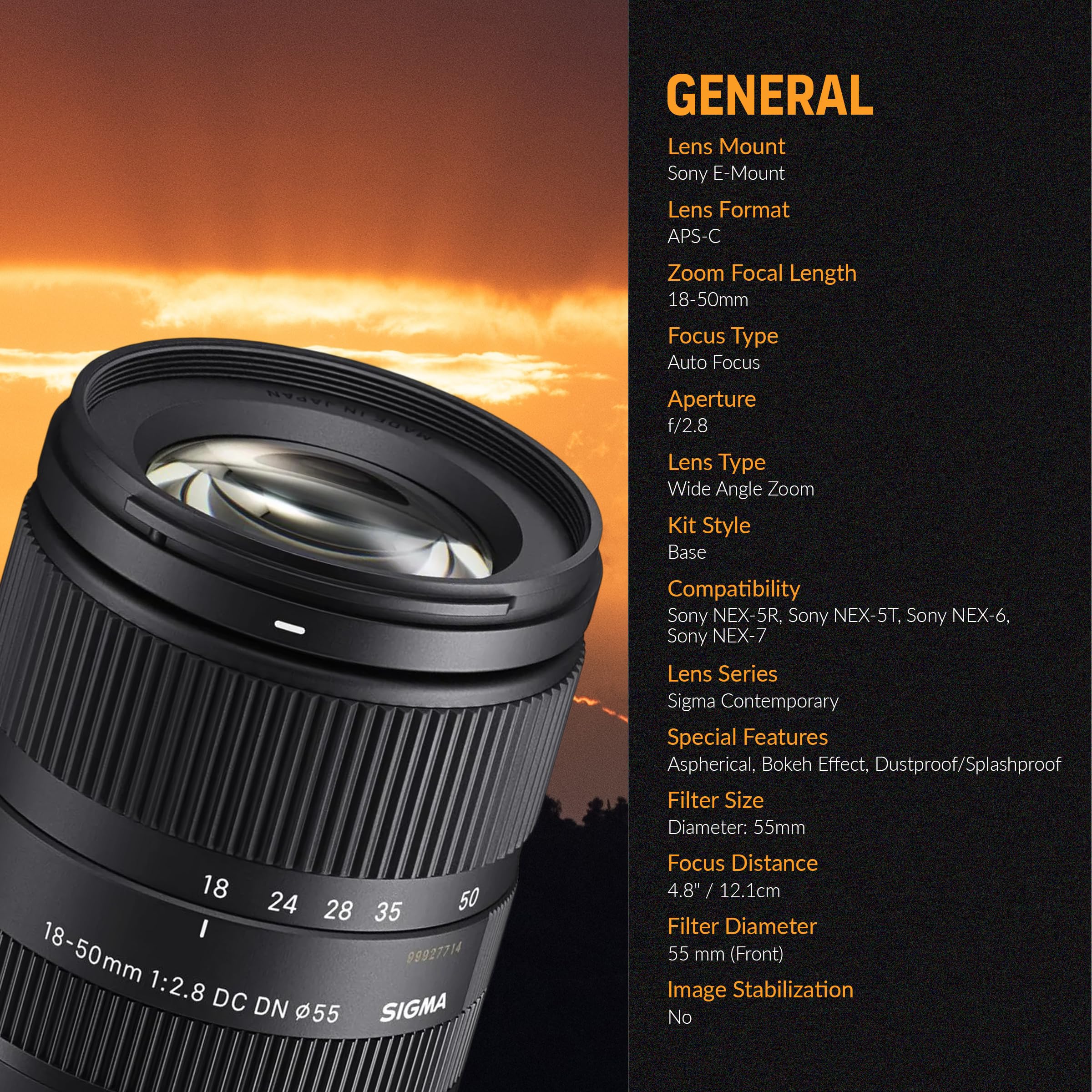 SIGMA 18-50mm F2.8 DC DN 55mm Sony Eマウント Amazon.com: Sigma 18-50mm F2.8 DC DN Contemporary Lens for Sony E