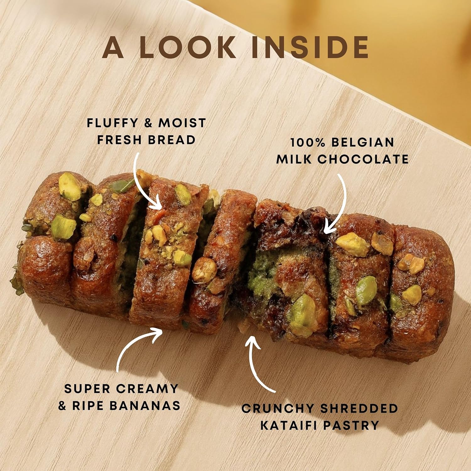 Gourmet Dubai Chocolate Chip Banana Bread by Sweetness Central, 6 Mini Loaves, Individually Wrapped, Pistachio Cream & Kataifi Pastry Crunch, Dubai Chocolate Filling