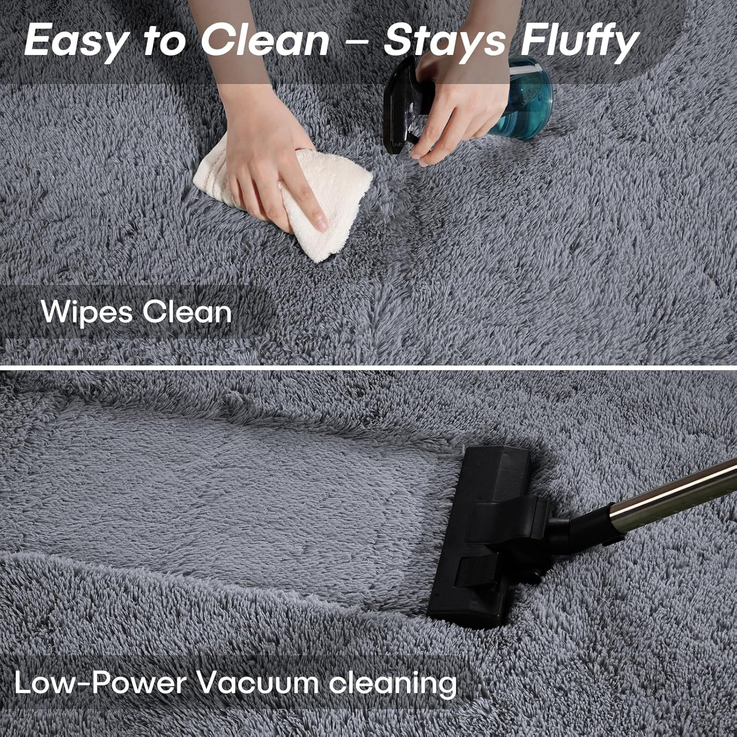 FVVRAX 8x10 ft Ultra Soft Shag Area Rug - Plush Fluffy Non-Shedding Carpet for Bedroom & Living Room, Modern Home Decor Bedside Rug for Kids Nursery Dorms, Easy Clean, Grey