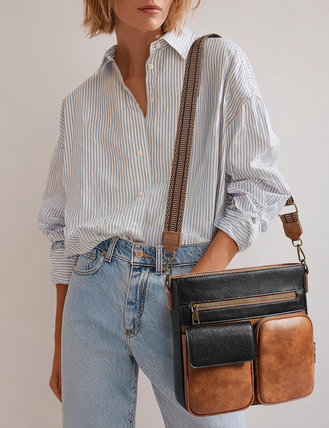 Yarnic Crossbody Bags for Women, Multi Pocket Crossbody Purse Vegan Leather Shoulder Handbags with Guitar Strap - Image 2