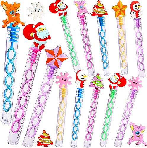 24 Packs Bulk Mini Bubble Christmas Santa Claus Snowflake Wands for Kids Birthda
