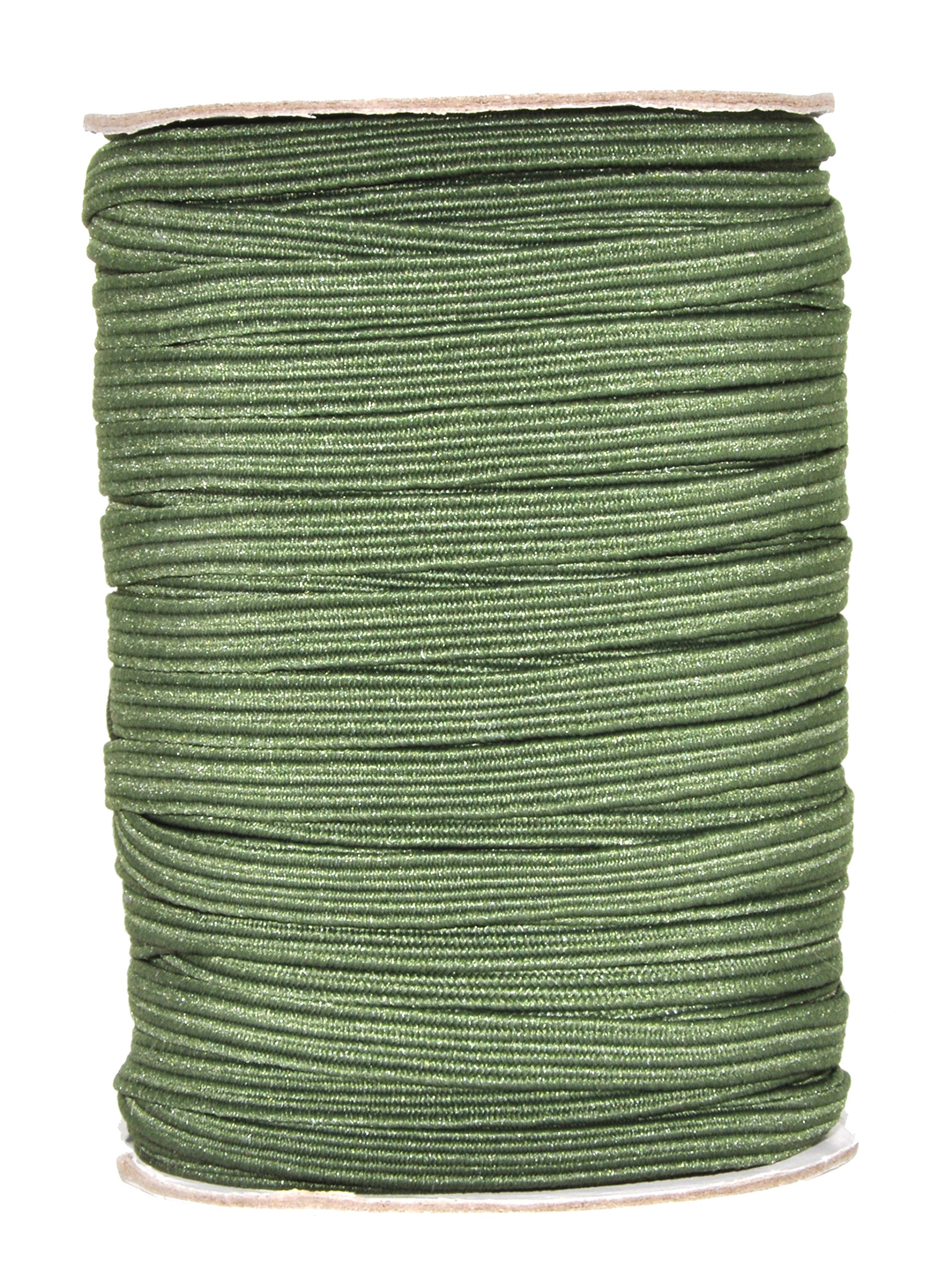 Mandala Crafts Olive Green Flat Elastic Band, Braided Stretch Strap Cord Roll for Sewing and Crafting; 1/4 inch 6mm 50 Yards