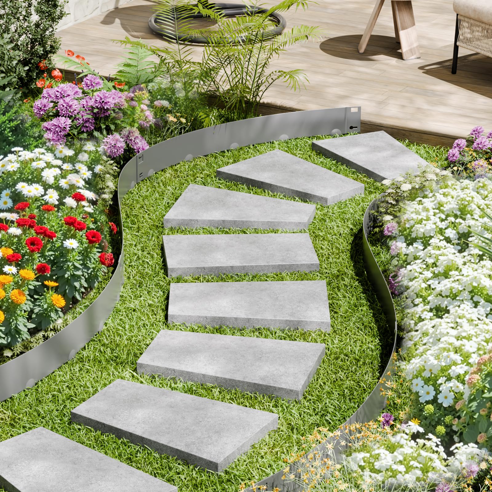 VEVOR Bordatura in Acciaio Metallo Antiruggine per Giardino, Bordatura Pieghevole per Prato Resistente, Facile da Installare, Divisorio Aiuole, Grigio Scuro 5 Pezzi 990 x 207 x 1,5 mm
