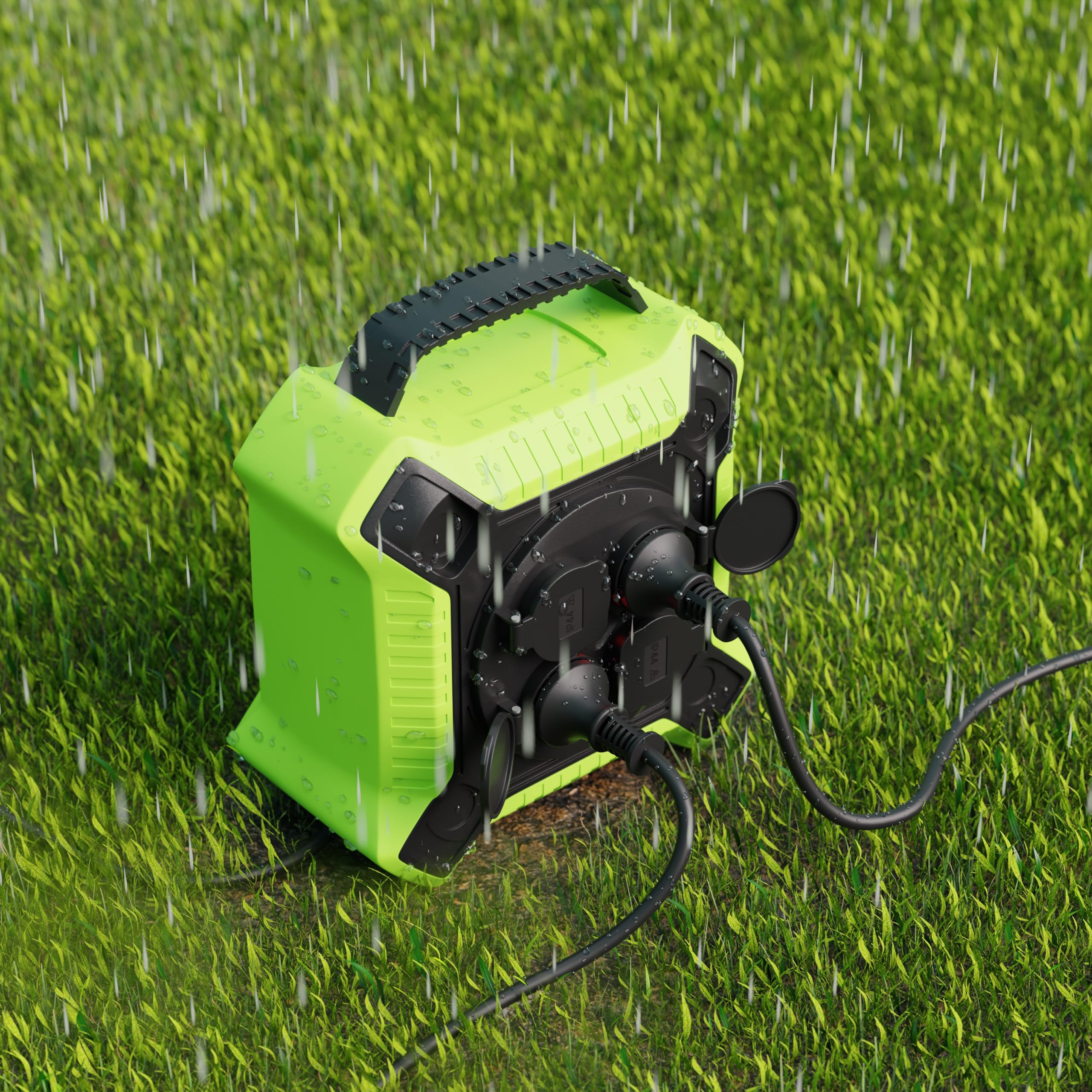 MutecPower Alargadera 10 metros IP44 enrollacables 10m enrollador de cable para exteriores con 4 tomas schuko de corriente protegidas, alargador H05RR-F 3G1,5 Negro/Verde
