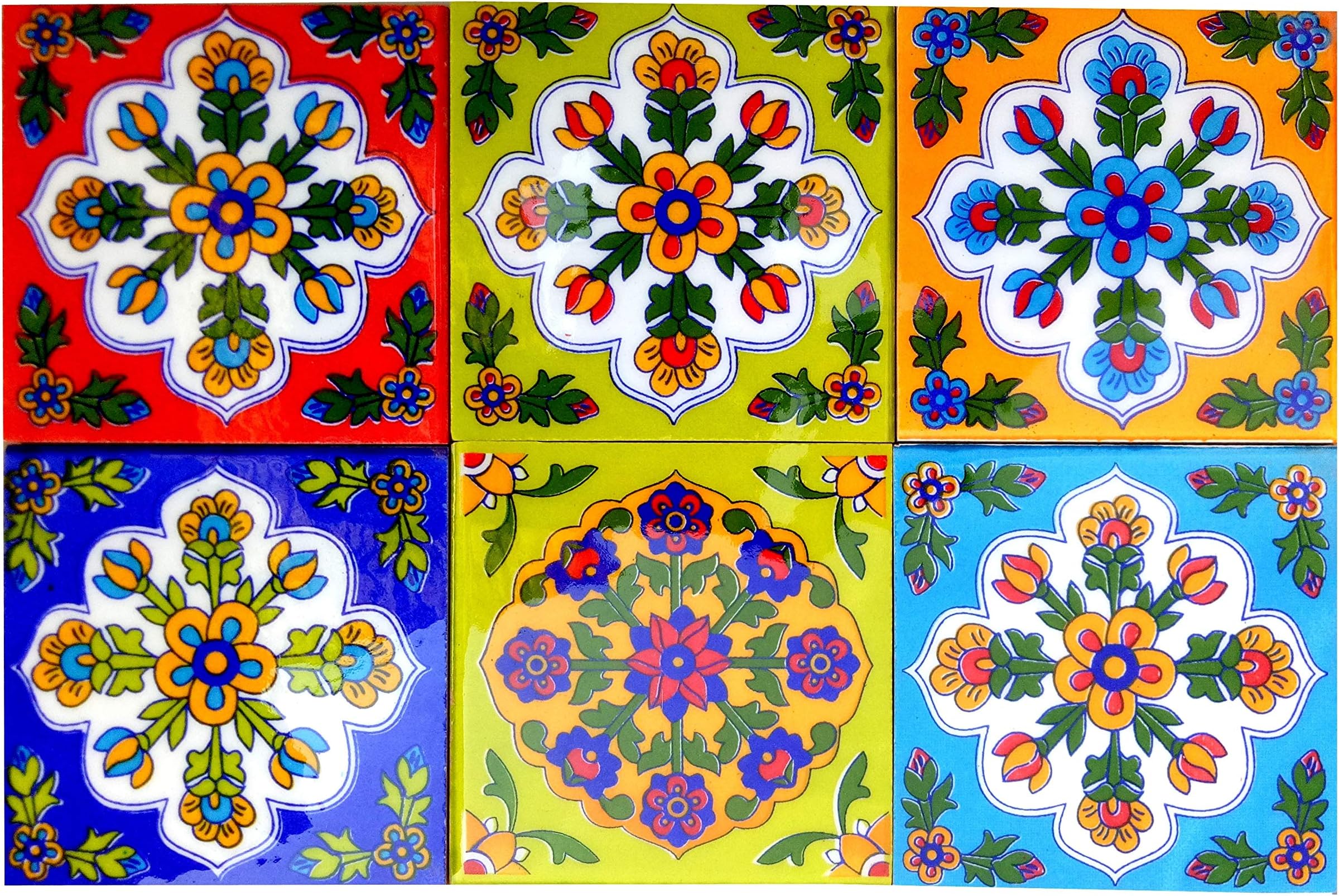 Show Room Floor Tile Seamless Pattern Traditional Handmade Install Furniture Backsplash Designer Decor Wall Floor Furniture Decorative 4 x 4 Inch Pack of 6 Tiles (Multi)