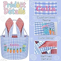 Vista 3 de Cesta de Pascua, cestas de conejo de Pascua, cesta portátil para búsqueda de huevos para recuerdos de fiesta y regalos, lindo conejo azul