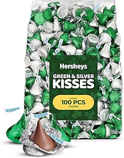 Kisses Green & Silver Foil Wrapped Milk Chocolate, 1 LB Bulk Bag (Approx. 100 Pieces) – Perfect for St. Patrick’s Day, Party Favors, Candy Buffets, Baking, Gift Bags & Holiday Celebrations