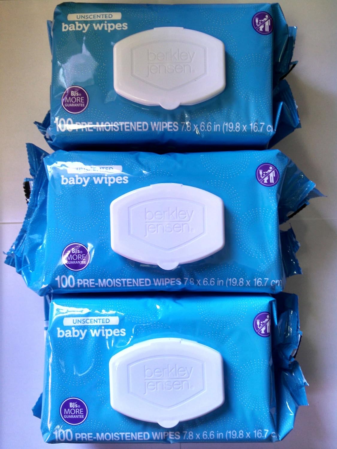 Berkley Jensen Unscented Baby Wipes, 100 Count PreMoistened Wipe Soft Pack (Pack of 3)