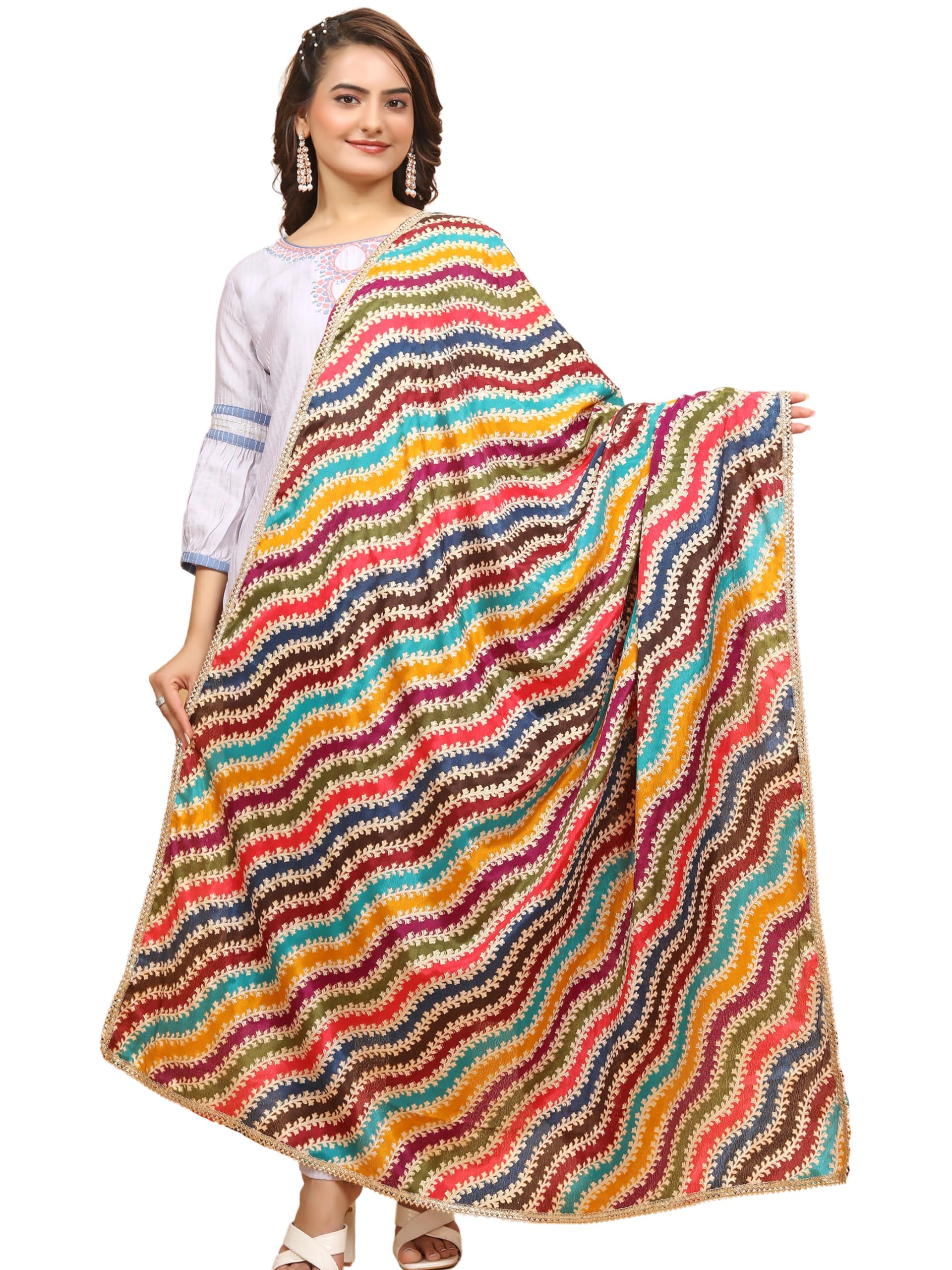 kemza Women's Silk Blend Printed Multicolor Dupatta For Wedding And Festivals-picture-15
