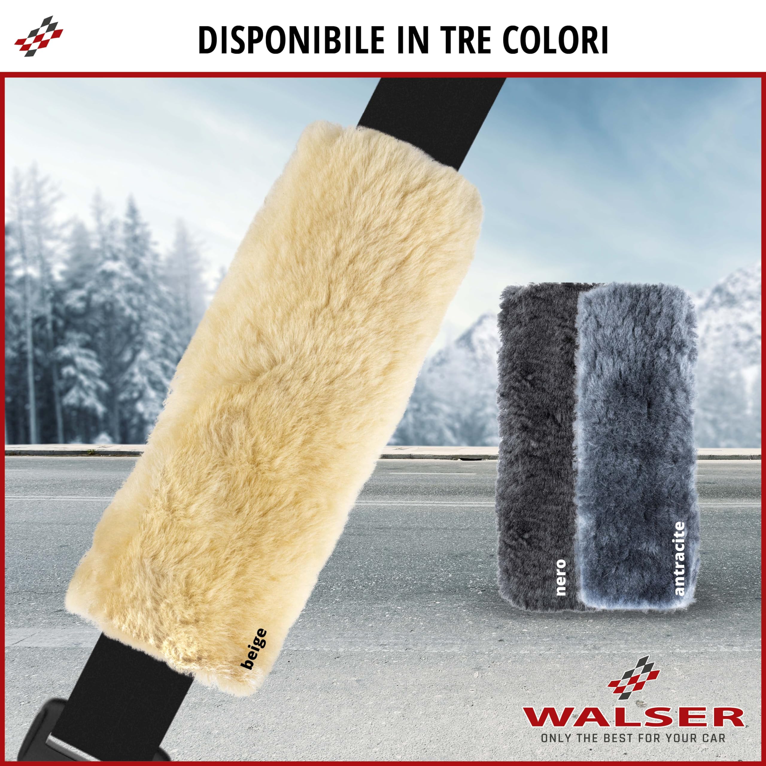 Walser Cuscinetto per Cintura di Sicurezza Auto Millie in Pelle di Agnello, 2 Pezzi Protezione Cintura di Sicurezza-Auto Nero