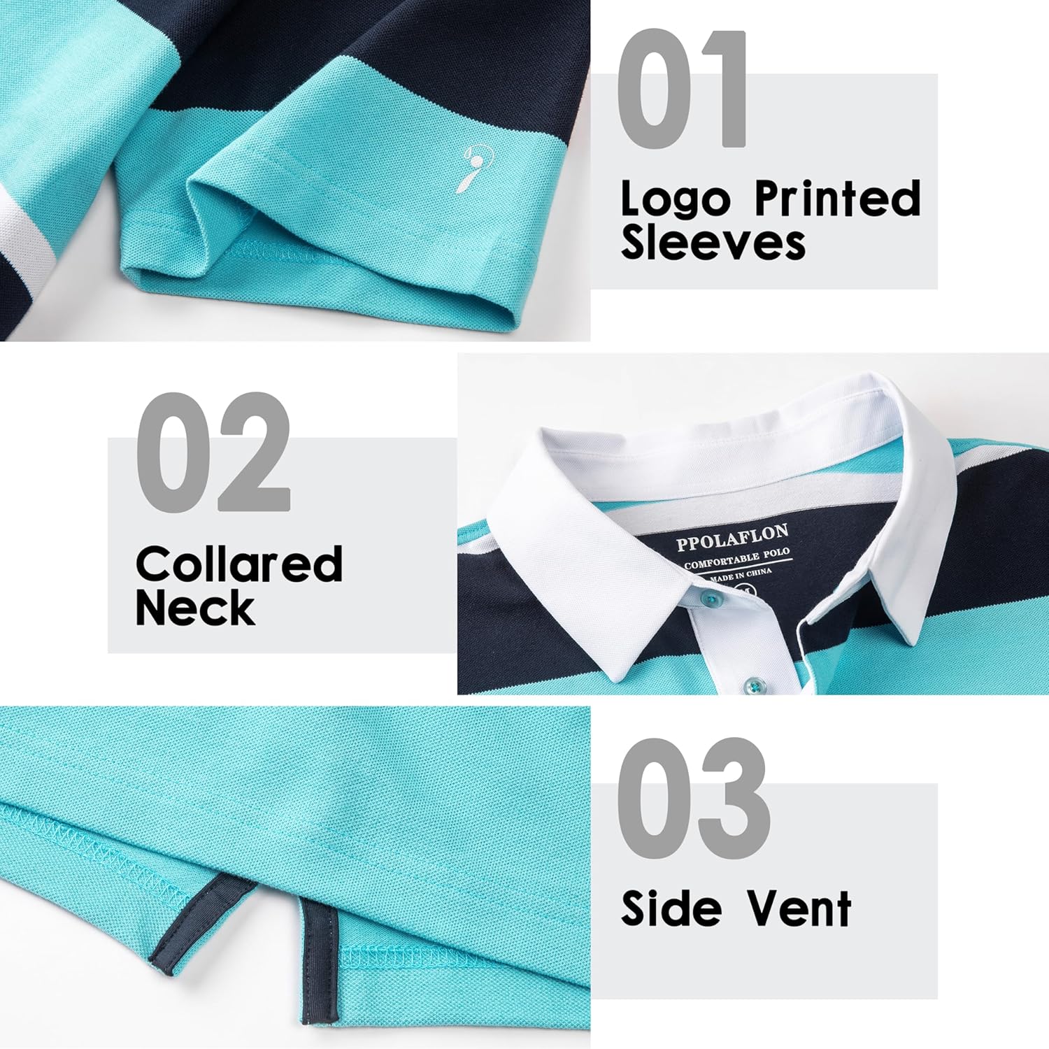 Men's Polo Shirts Long Sleeve Striped Dry Fit Casual Collared Pique Golf Polo Shirts for Mens - Image 3