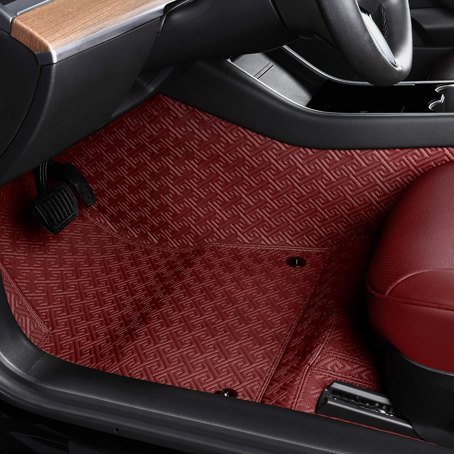 Floor Liner Fit for 2017-2023 Tesla Model 3 Fully Embedded Custom No Edge Floor Mat Frunk Trunk Blanket-2 Layers Non-Slip Waterproof Odorless Car Carpet Protect All Weather(Wine Red)