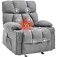 Phoenix Home Manual Recliner Chair with Massage and Heat Ergonomic Overstuffed Breathable Fabric Reclining Chair with 2 Side Pockets, 2 Cup Holders, Remote Control, Living Room, Bedroom, Gray