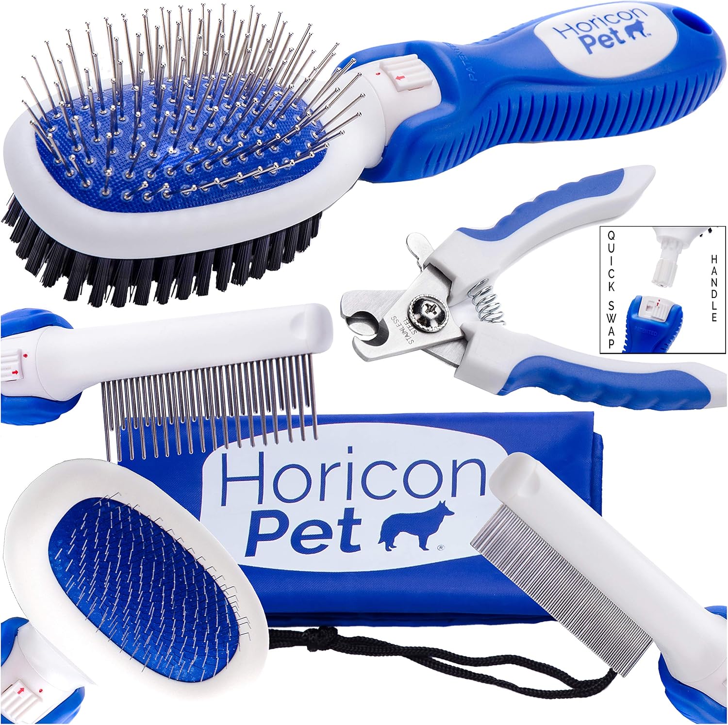 Horicon Pet Small Dog Brush Comb and Nail Set - 6 in 1 Dog Grooming Set - Ball Pin & Bristle Brush, Slicker Brush, Detangling Comb, Flea…
