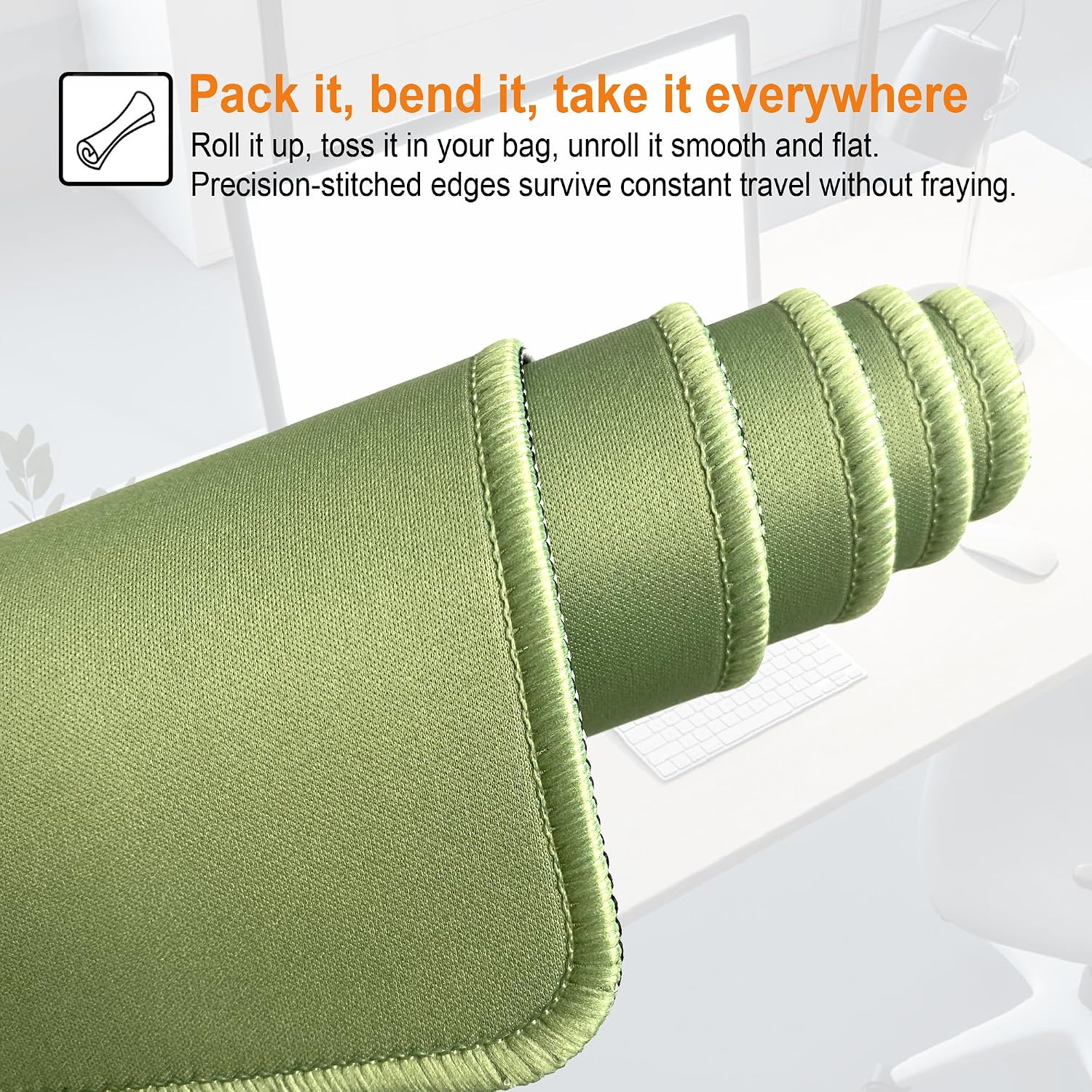 Large Gaming Mouse Pad, Non-Slip Rubber Base, [27.5x11.8IN] Computer Desk Mat for PC, Mac, Laptop - Stitched Edges and Smooth Surface for Office, Home, Work-70x30 OlivegreenJ image 5
