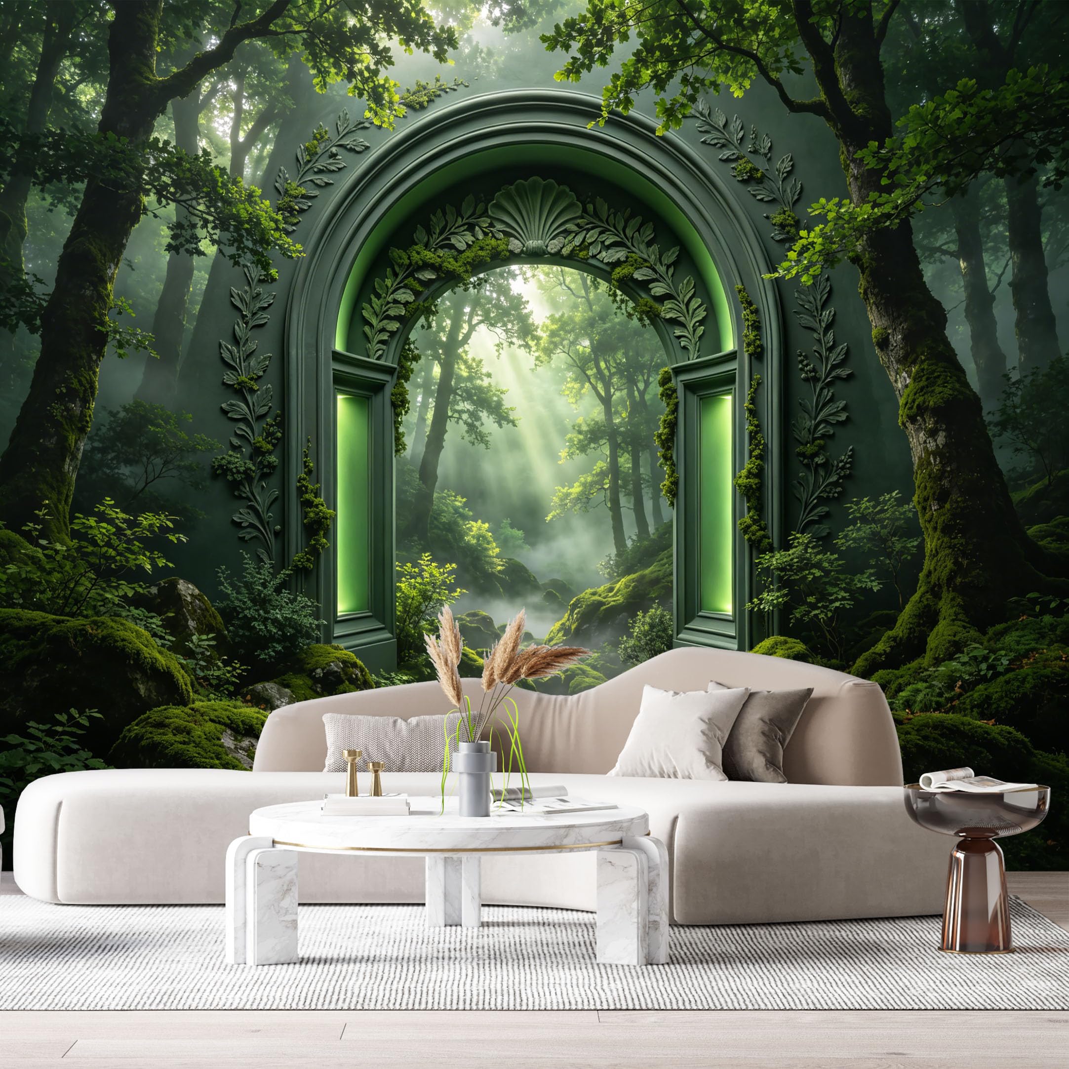Custom Size Wall Murals Mystical Forest Portal Ethereal Green Light 3D Trompe L'Oeil SelfAdhesiveWall Fabric Removable Wallpaper Wall Decor for Living Room Bedroom Bathroom