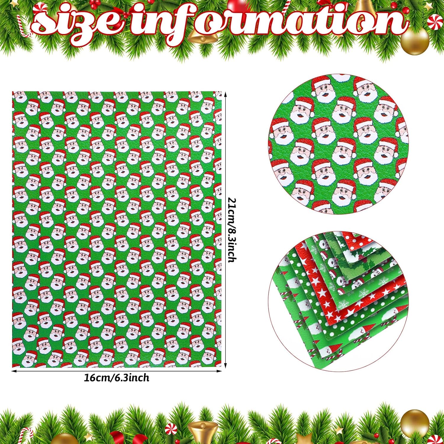 BBTO 36 Pieces Christmas Faux Leather Sheets Glitter Faux Leather Fabric Snowflake Snowman Printed Christmas Fabric Synthetic for Diycraft Making, 8.3 x 6.3 Inch(Fresh)