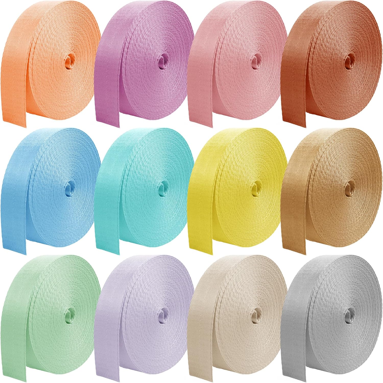 12 Rolls Nylon Webbing 1 inch 1.5 inch 2 inch Nylon Strap Webbing Straps Backpack Straps Nylon Belt, 10 25 50 3.3 Yards Webbing Strapping