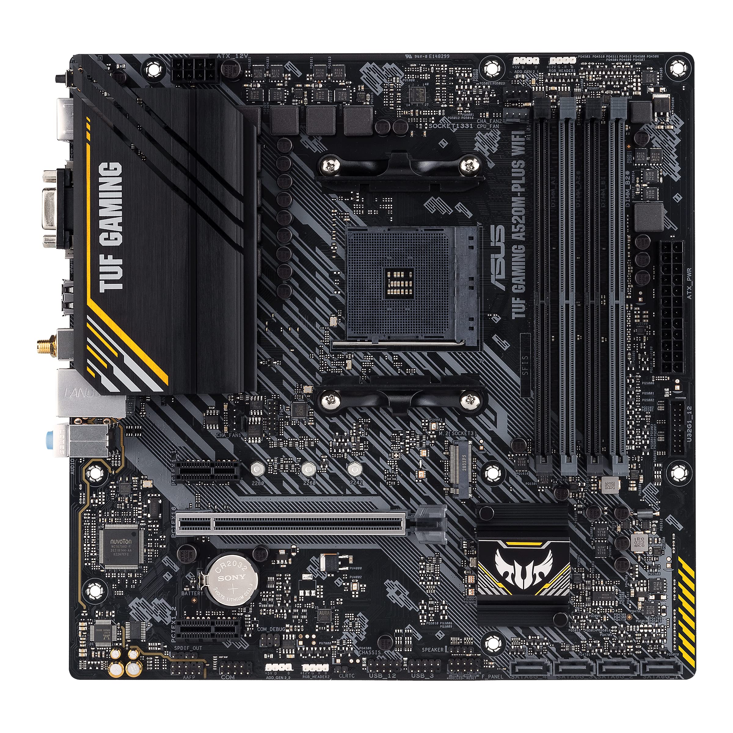 ASUS TUF Gaming A620M-PLUS WiFi Mainboard Sockel AMD A620 (Ryzen 7000, Micro-ATX, DDR5 Speicher, PCIe 4.0, Wi-Fi 6, USB 3.2 Gen 2, Aura Sync)