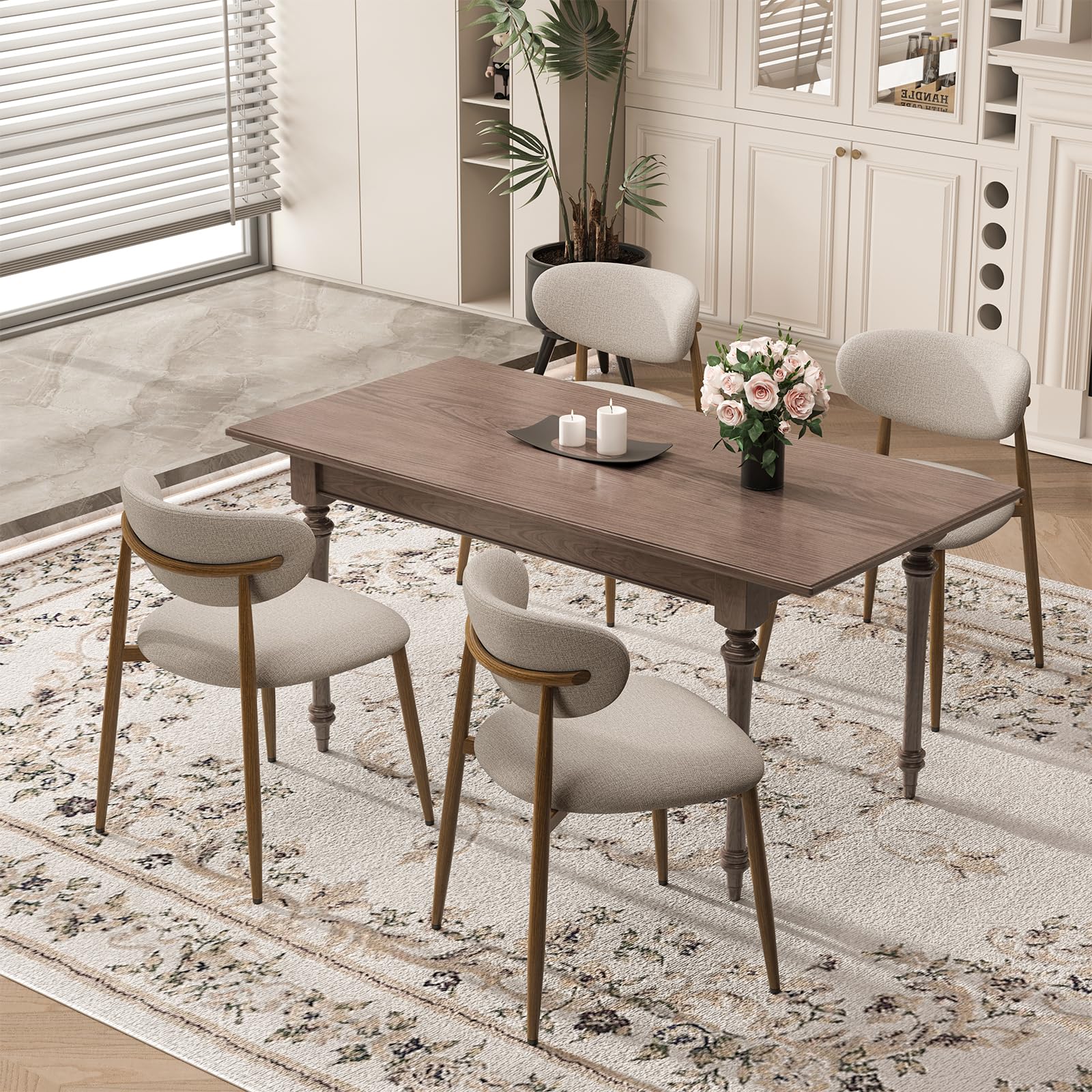 MALOL Dining Chairs Set of 4, Curved Back Kitchen Room Chairs with Metal Legs and Anti Slip Pads, Upholstered Dining Chair for Home and Restaurant, Camel