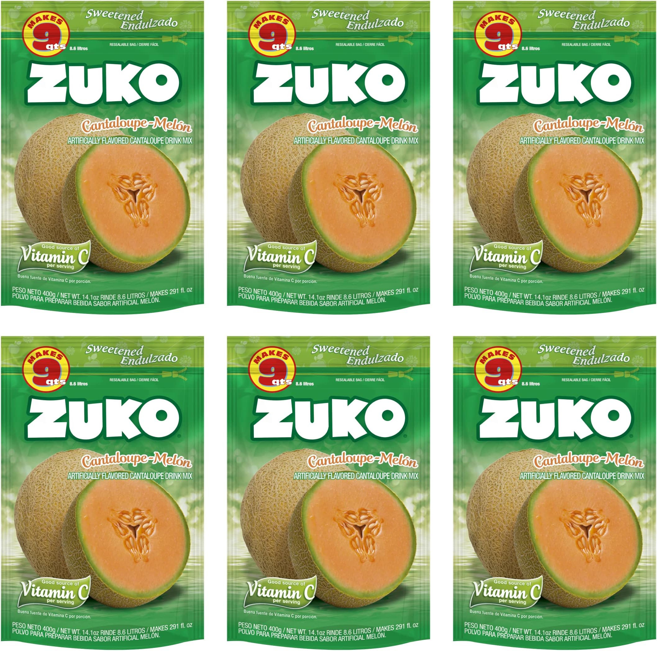 Zuko Cantaloupe Instant Powder Drink | Family Pack | No Sugar Needed | Vitamin C | 14.1 Ounce (Pack of 6)