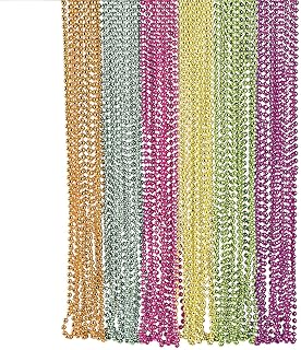 Fun Express - Metallic Neon Beaded Necklaces - Jewelry - Mardi Gras Beads - Mot Round - 48 Pieces
