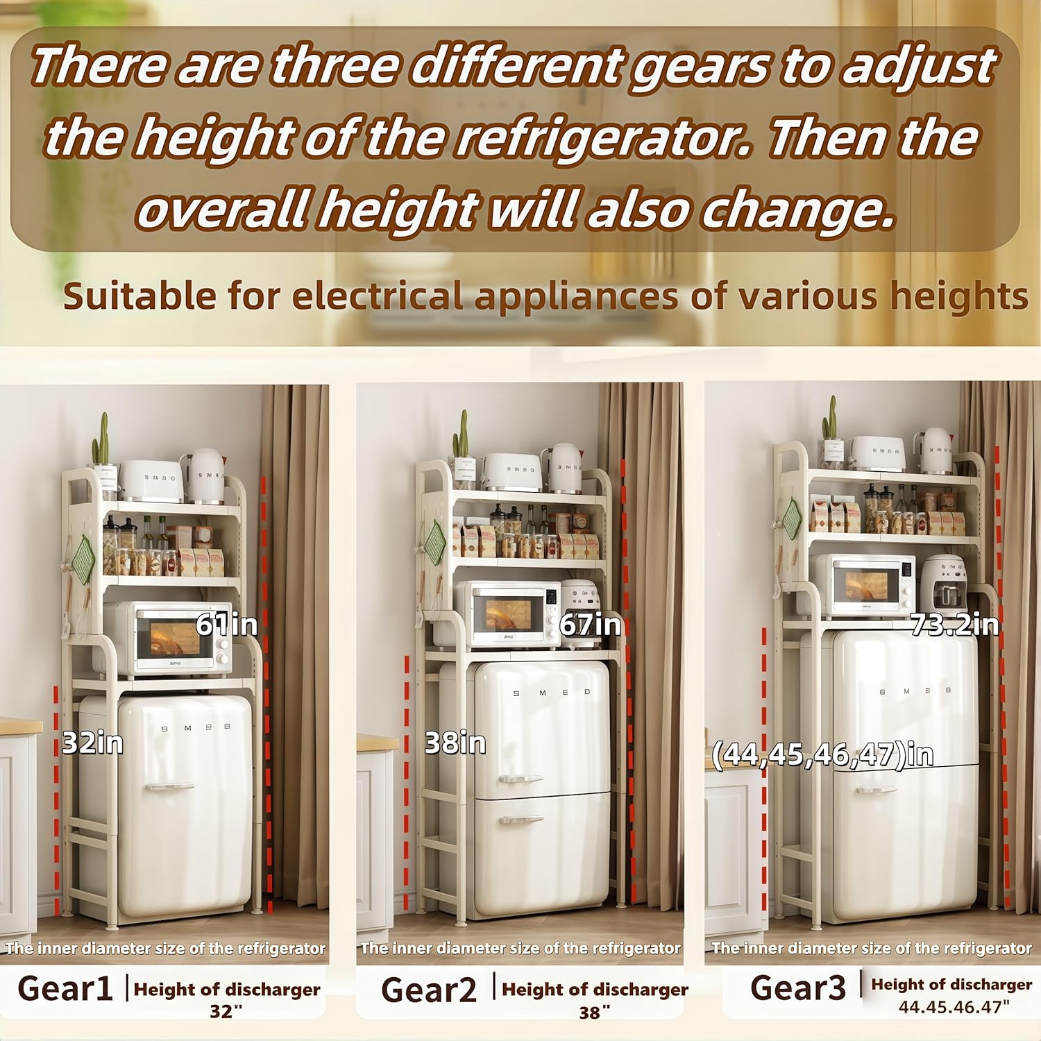 Dorm Microwave Storage mini Fridge Rack, can be Placed Above The White mini Fridge Shelf, The Height and Length are Adjustable, Suitable for Various Sizes of refrigerators(White)