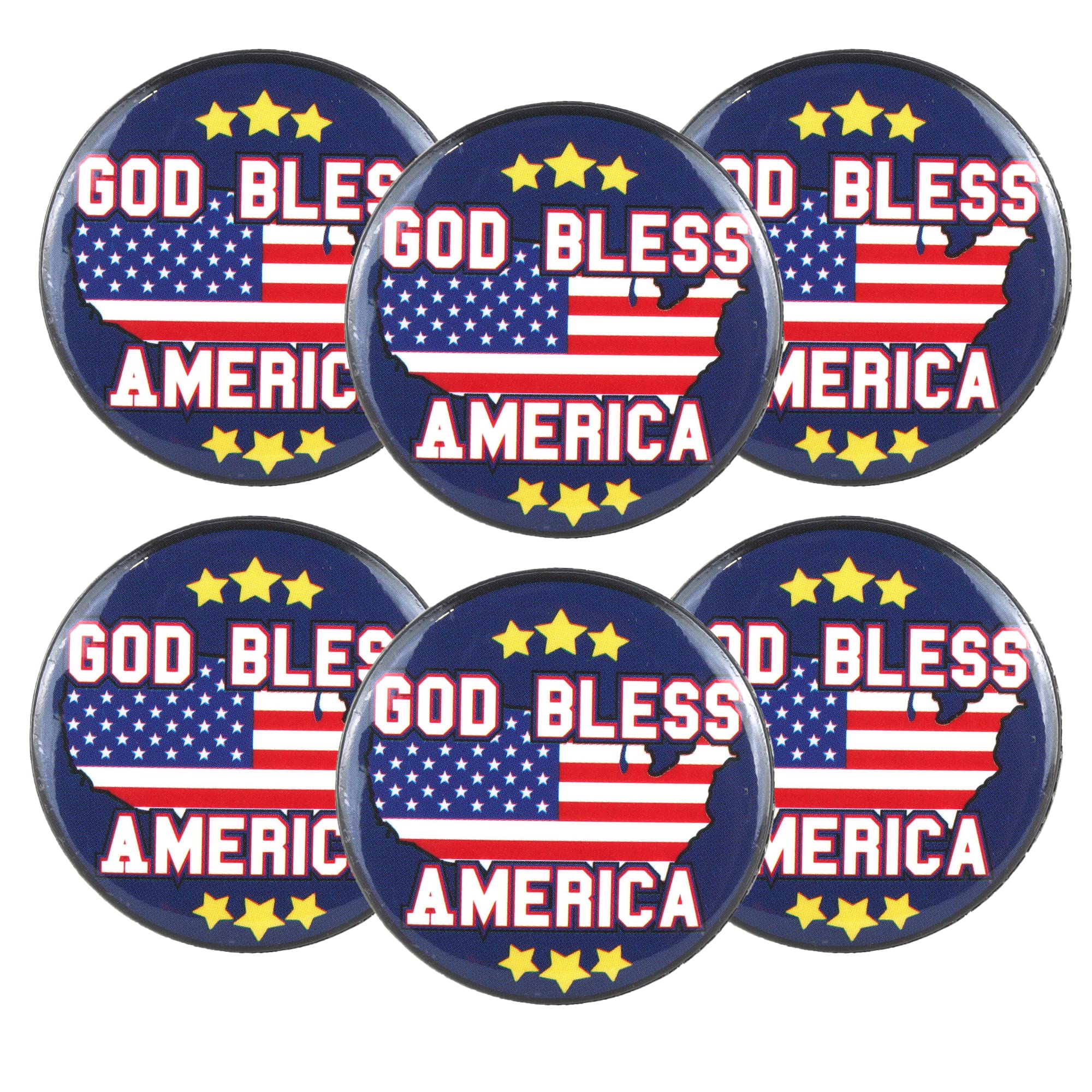 God Bless America Patriotic Button, USA Clip on Accessory, Pins for 4th of July, Labor Day, and Parades, Pack of 6, 1.75 Inches, 1.75 Inches, Plastic, no gemstone