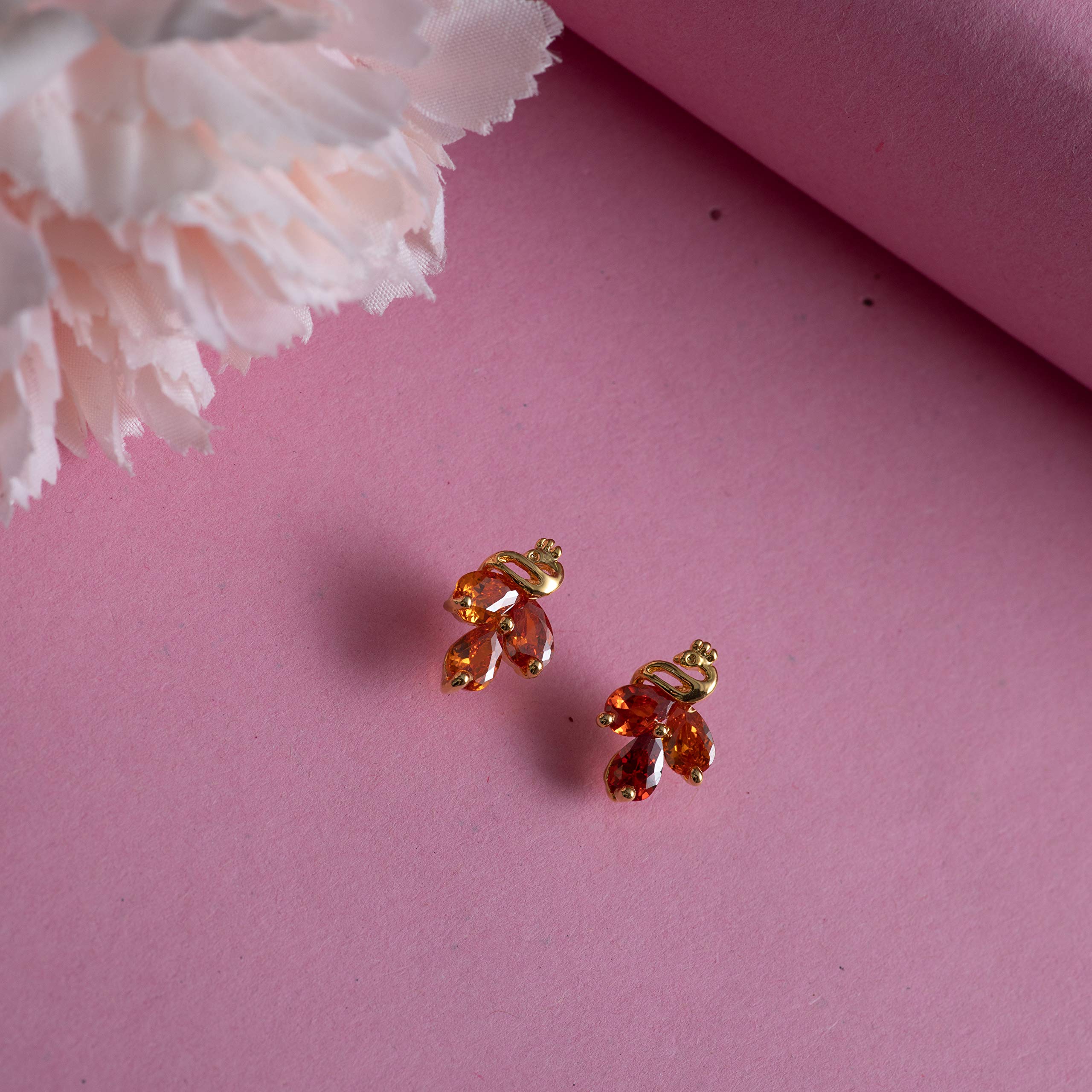 24 Kt Plated CZ Pear Tangerine Stud Earrings