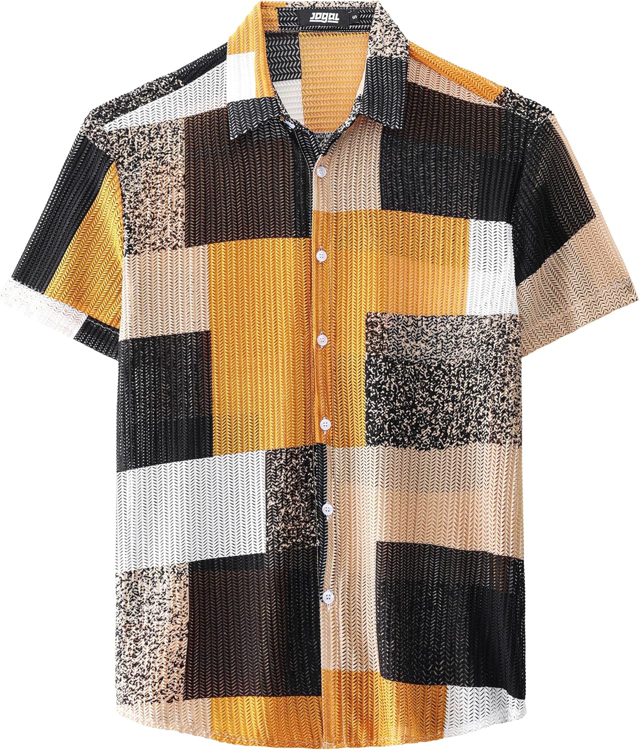 JOGAL Mens Mesh See Through Floral Shirts Stretch Wrinkle-Free Regular Fit Short Sleeve Casual Button Down Summer Shirts - Image 2