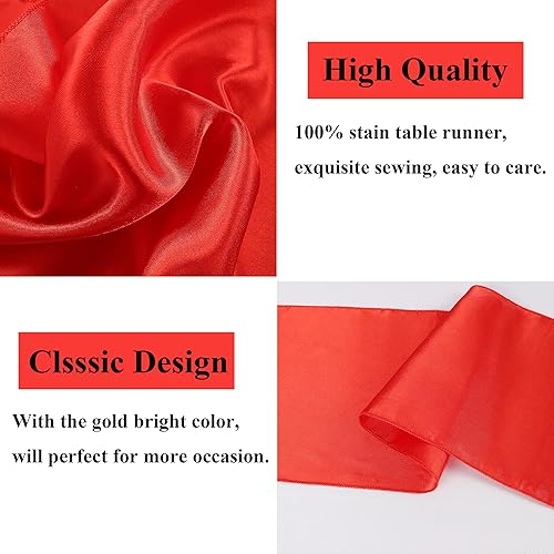 Miniatura 4 de Kmhesvi Camino de mesa de satén rojo  12 paquetes de caminos de mesa rectangulares de 12 x 108 pulgadas camino de mesa de fiesta rojo para bodas