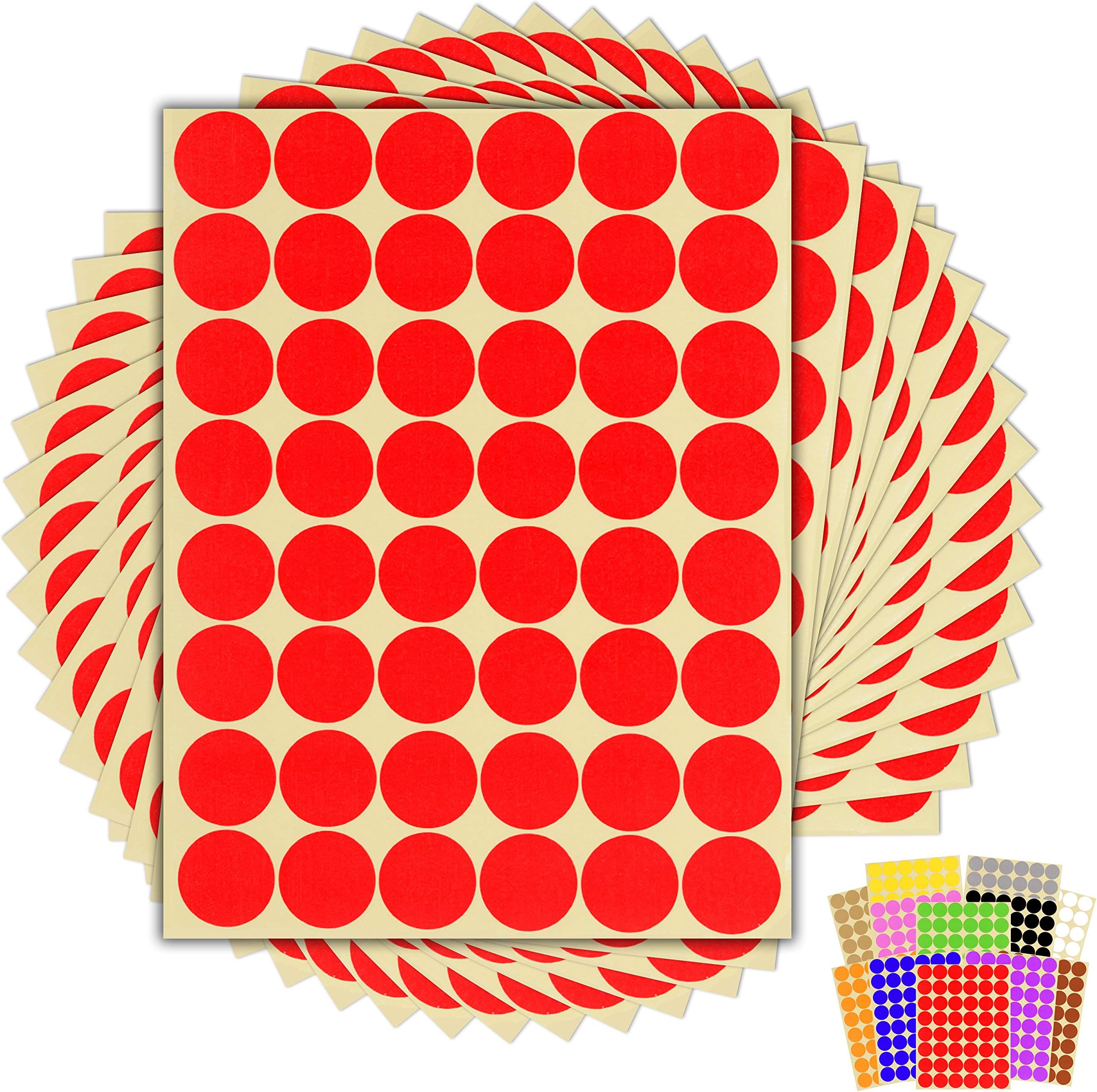 – 720 x Red Sticky Dots - 25mm 1 Inch - Round Colour Coding Dot Stickers - 15 Sheets