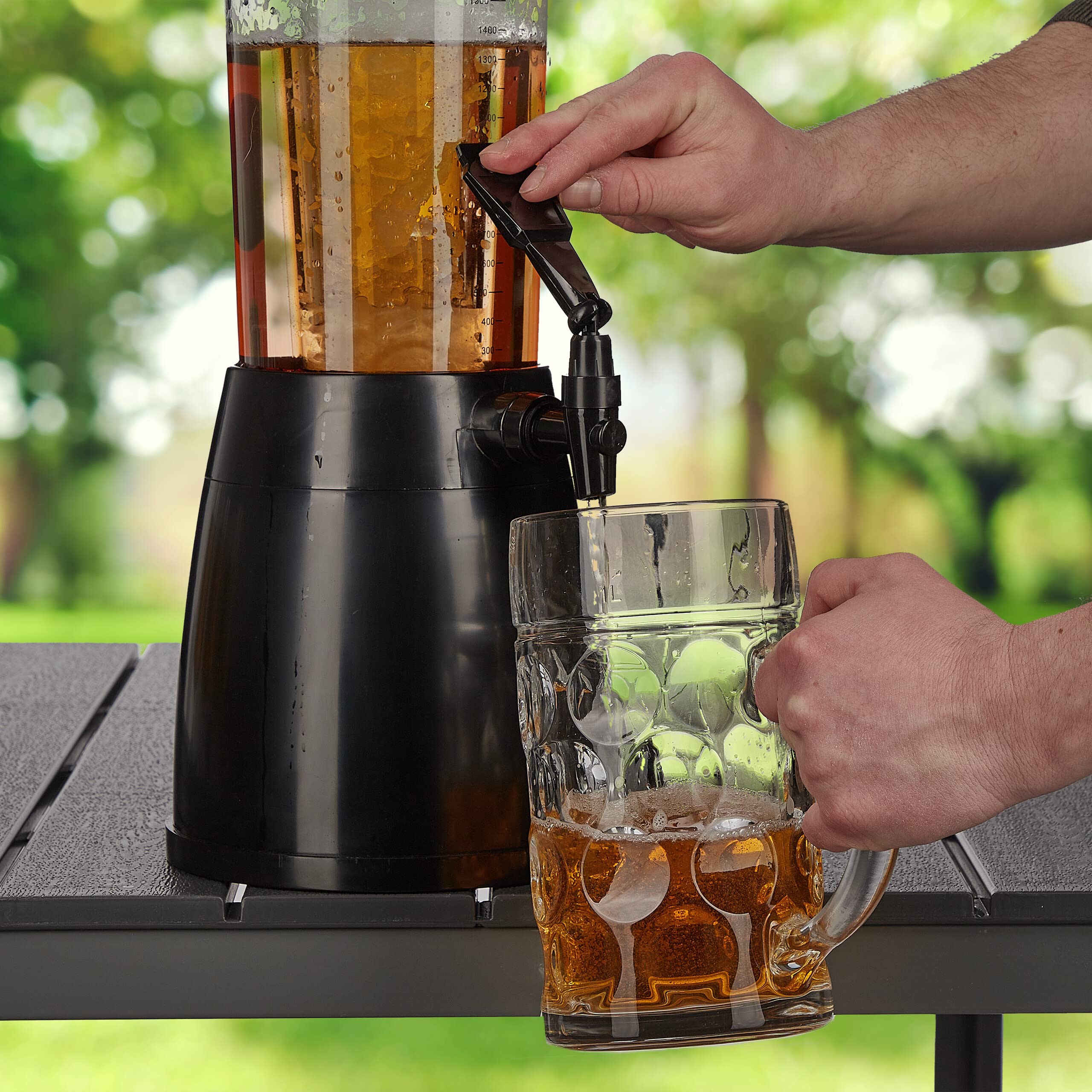 Relaxdays Distributeur de bière 2,5 L Robinet Poussoir Tireuse à Boissons Réfrigération Transparent Noir