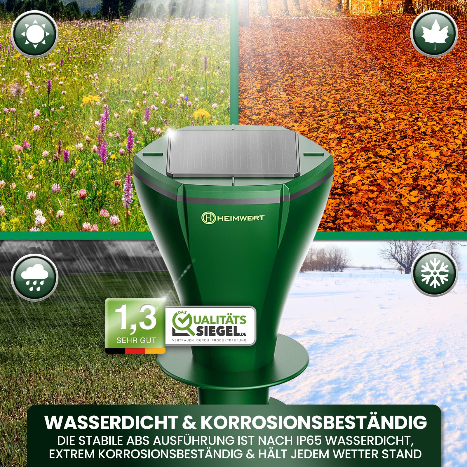 HEIMWERT Maulwurf Vertreiber Wühlmausschreck - SCHNELLE Ergebnisse mit KI Wechselfrequenz Automatik - Solar Abwehr wasserdicht und flüsterleise - auch gegen Wühlmäuse (4er Pack)