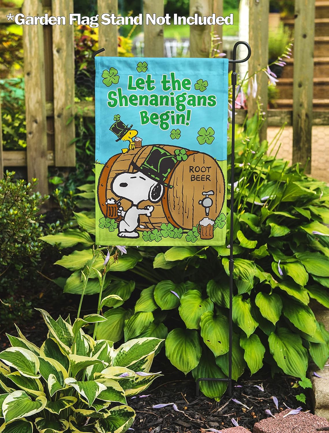 Flagology, PEANUTS St. Pat's Shenanigans Snoopy and Woodstock – Garden Flag 12" x 18", Outdoor Flag, Exclusive Premium Fabric, Officially Licensed PEANUTS®, St. Patrick's Day