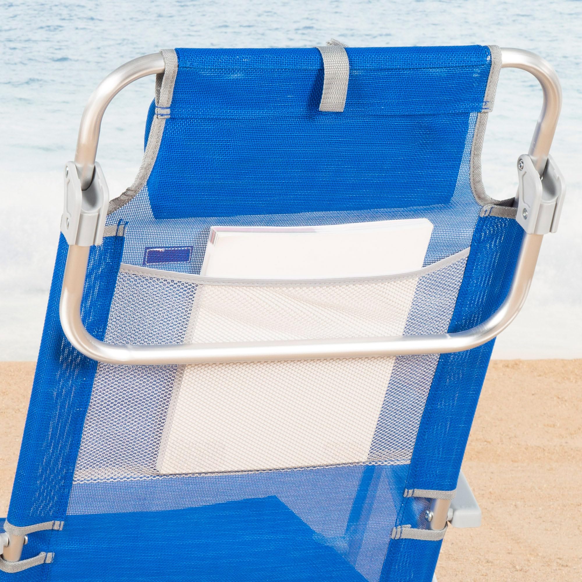 AKTIVE Chaise de Plage Pliable, Bleu foncé, textilène et Aluminium, 47 x 49 x 82 cm, 8 Positions, Dossier Haut, 110 kg