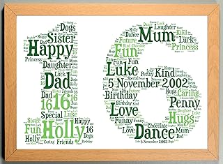 Personalised 16th, 21st, 30th, 40th, 50th, 60th, 70th, 80th Framed Birthday A4 Print Gift Keepsake, Any age - Light Wood Frame with a Greens Print