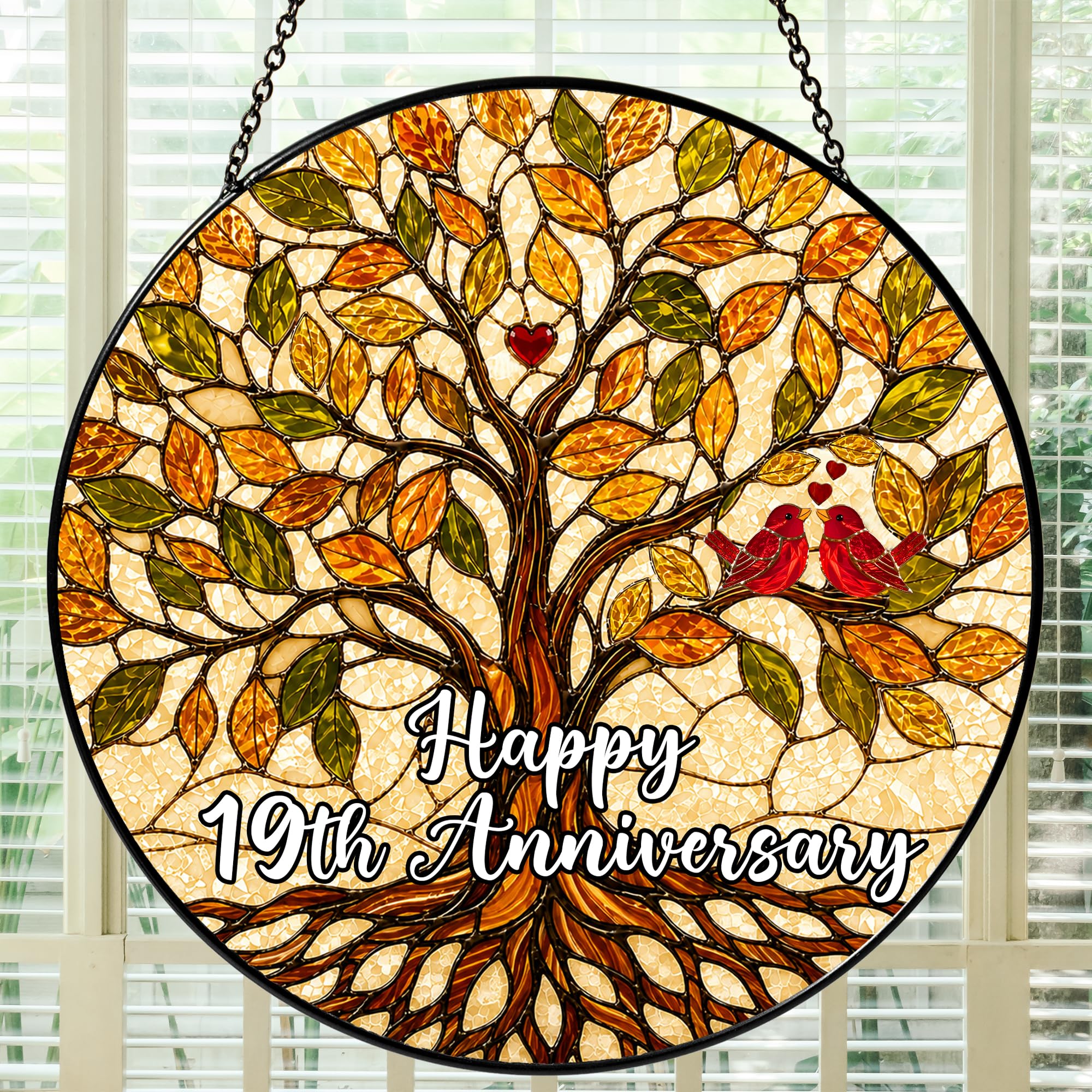 Bozspacer 19th Anniversary Stained Glass Suncatcher for Window