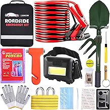 LIANXIN Emergency Car Kit - Premium Roadside Assistance Kit for Cars with Jumper Cables, Headlamp, Folding Shovel &amp; Tow Strap All-in-One Vehicle Safety Kits for Winter, Travel, Survival (Men &amp; Women)