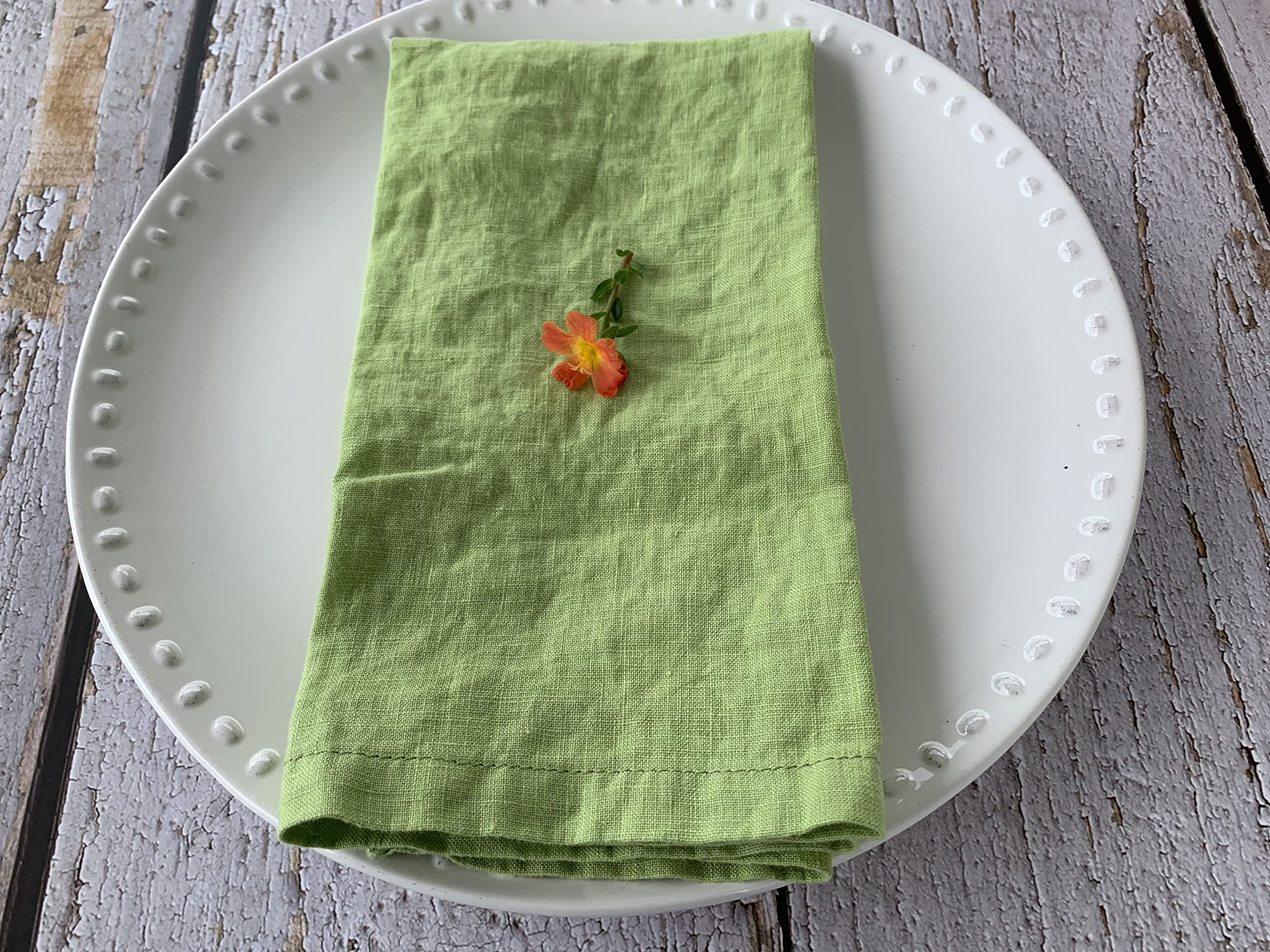 Linen Napkins –100% French Flax – Stonewashed Pure Linen Cloth Napkins - Size 18 Inch x 18 Inch – Set of 4, Tropics (Tahitian Lime)