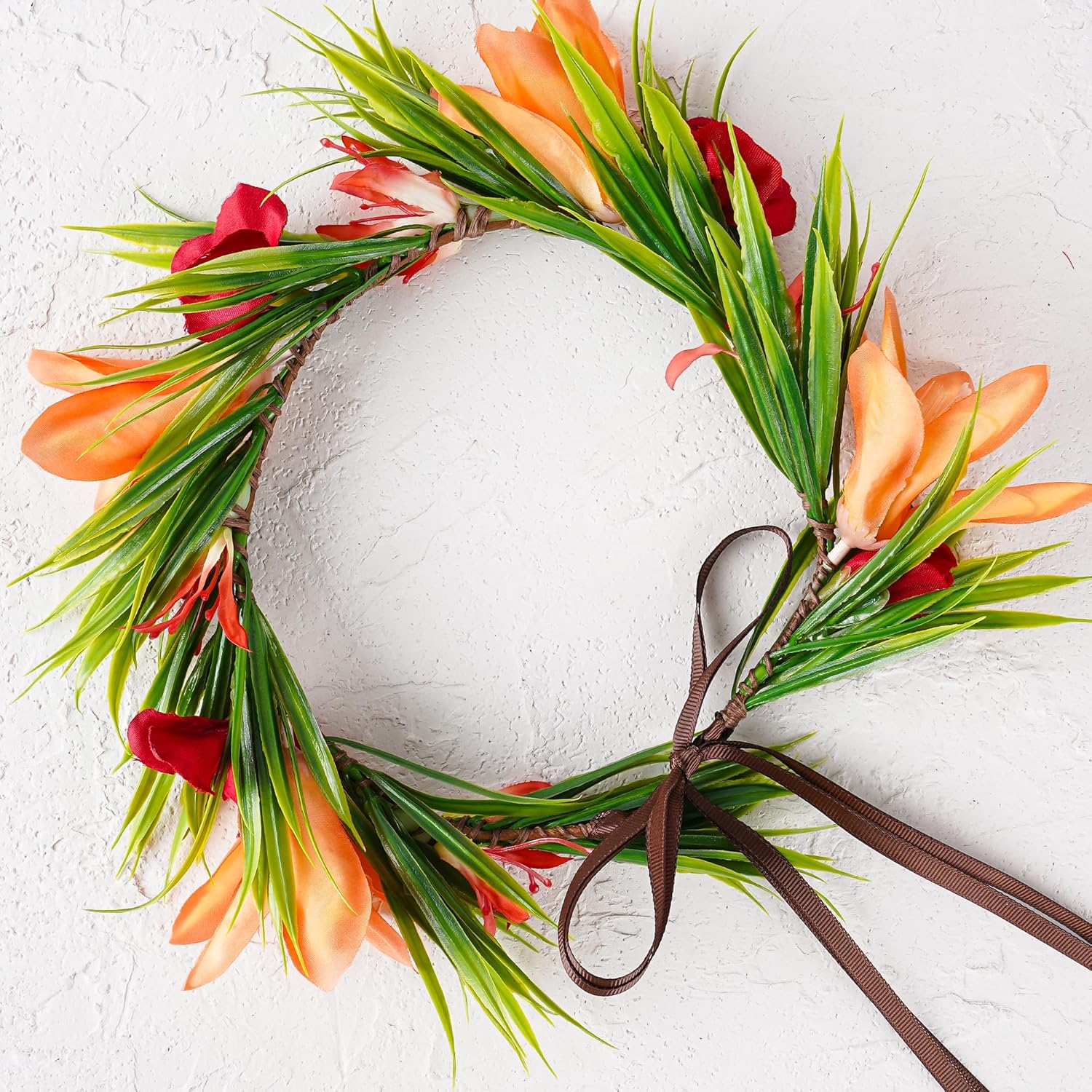 Hawaiian Leis Flower Crown - Tropical Floral Headband Artificial Hawaii Floral Headpiece with Ribbon Lei Luau Dress Up Accessory for Girls Women Summer Beach Pool Party Decorations - Image 5