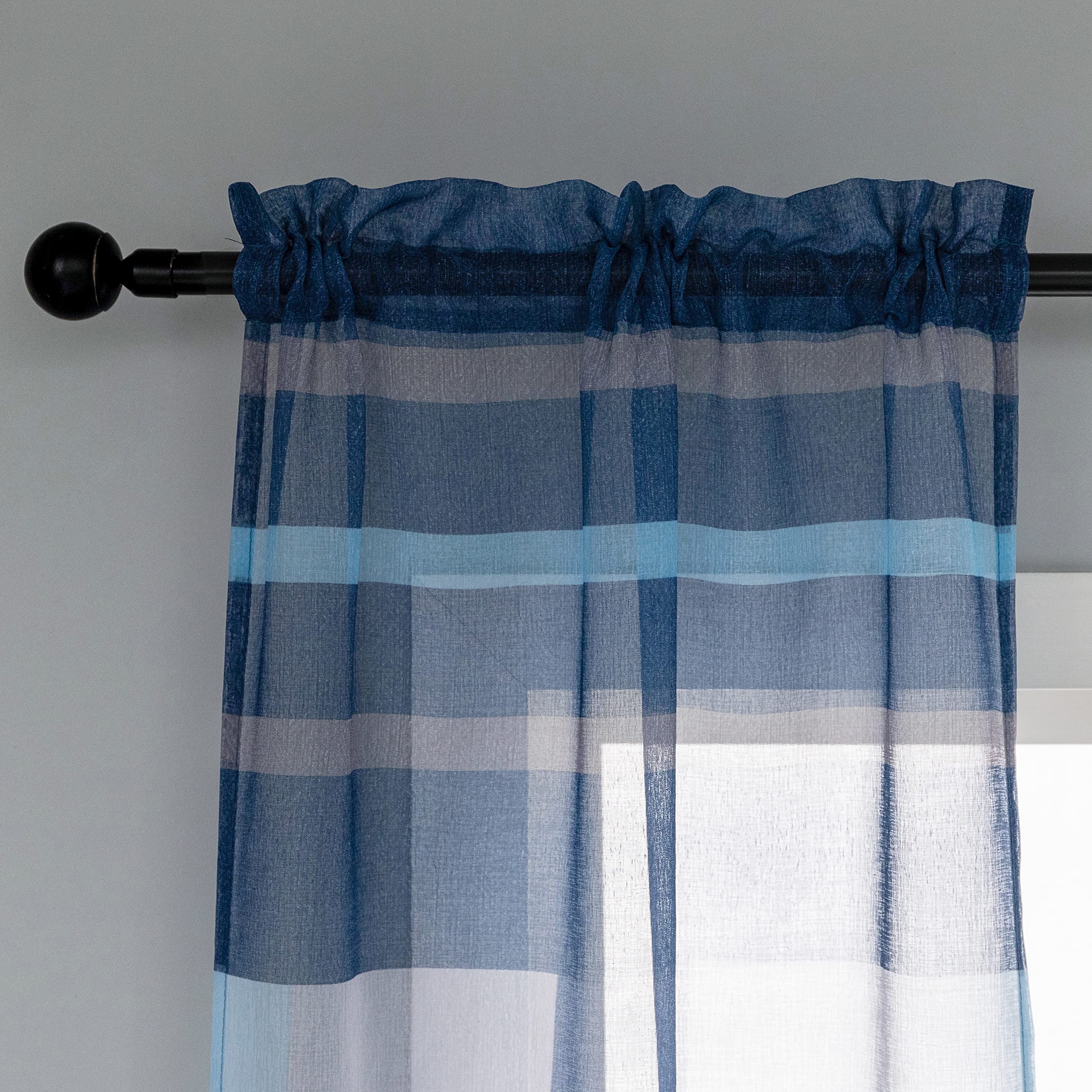 Tende Voile A Righe Verticali 2 Pezzi - Tende Semi Trasparenti 140x145cm Per Soggiorno, Bianco E Grigio - Foto 2