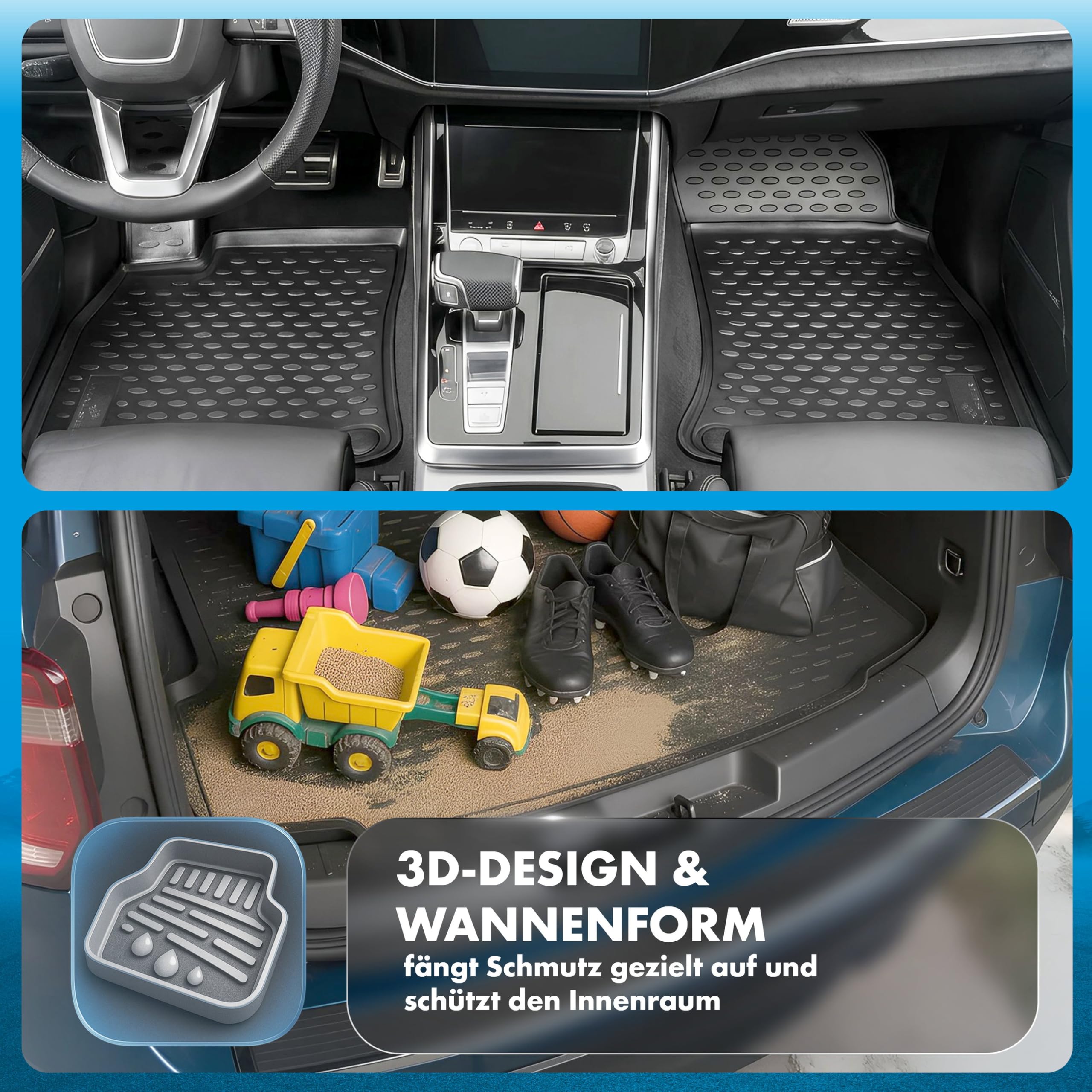WALSER Vasca baule & tappetini in gomma per Skoda Octavia 3 Kombi (5E5, 5E6) 11/2012-10/2020, 100% su misura, tappetino antiscivolo, tappetini auto in gomma